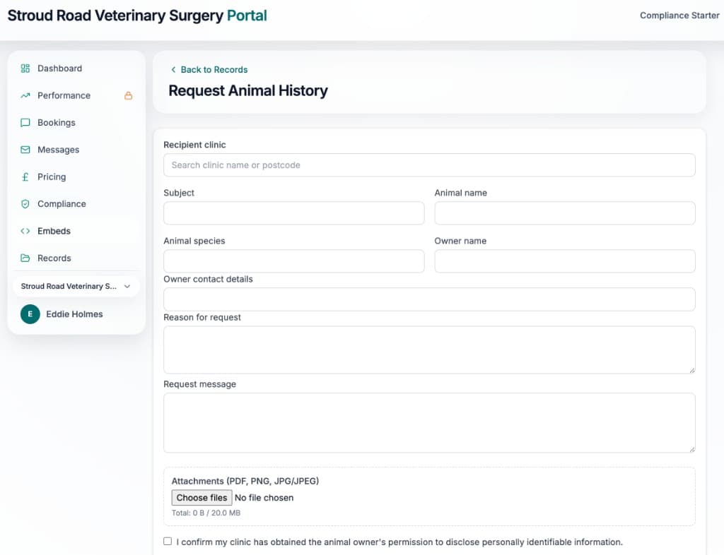 Pet Record Exchange — desktop